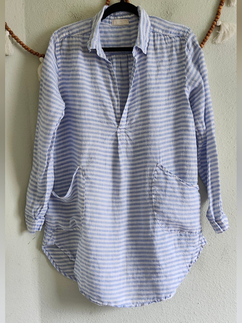CP Shades Linen Blue And White Striped Swim Suit Coverup